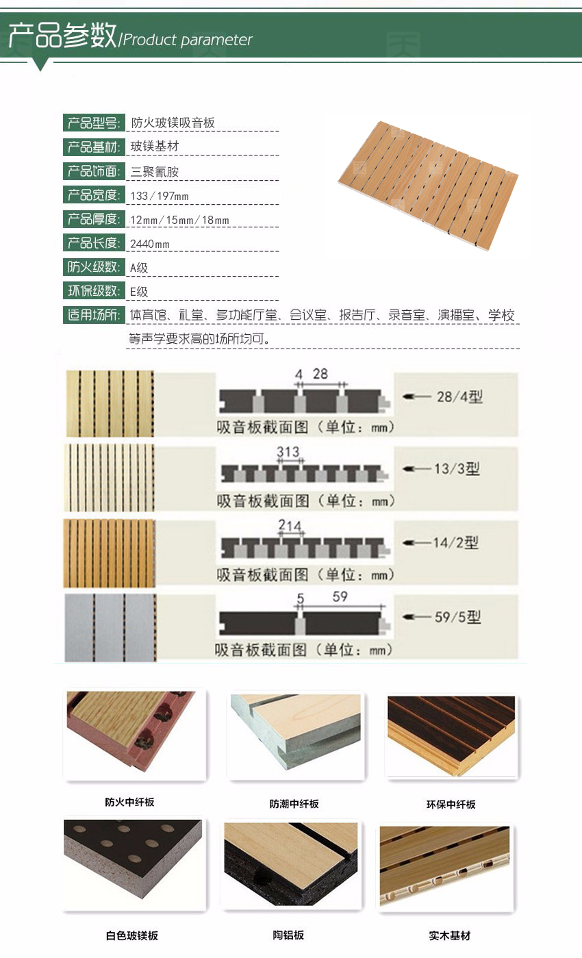 防火玻镁吸音板产品参数