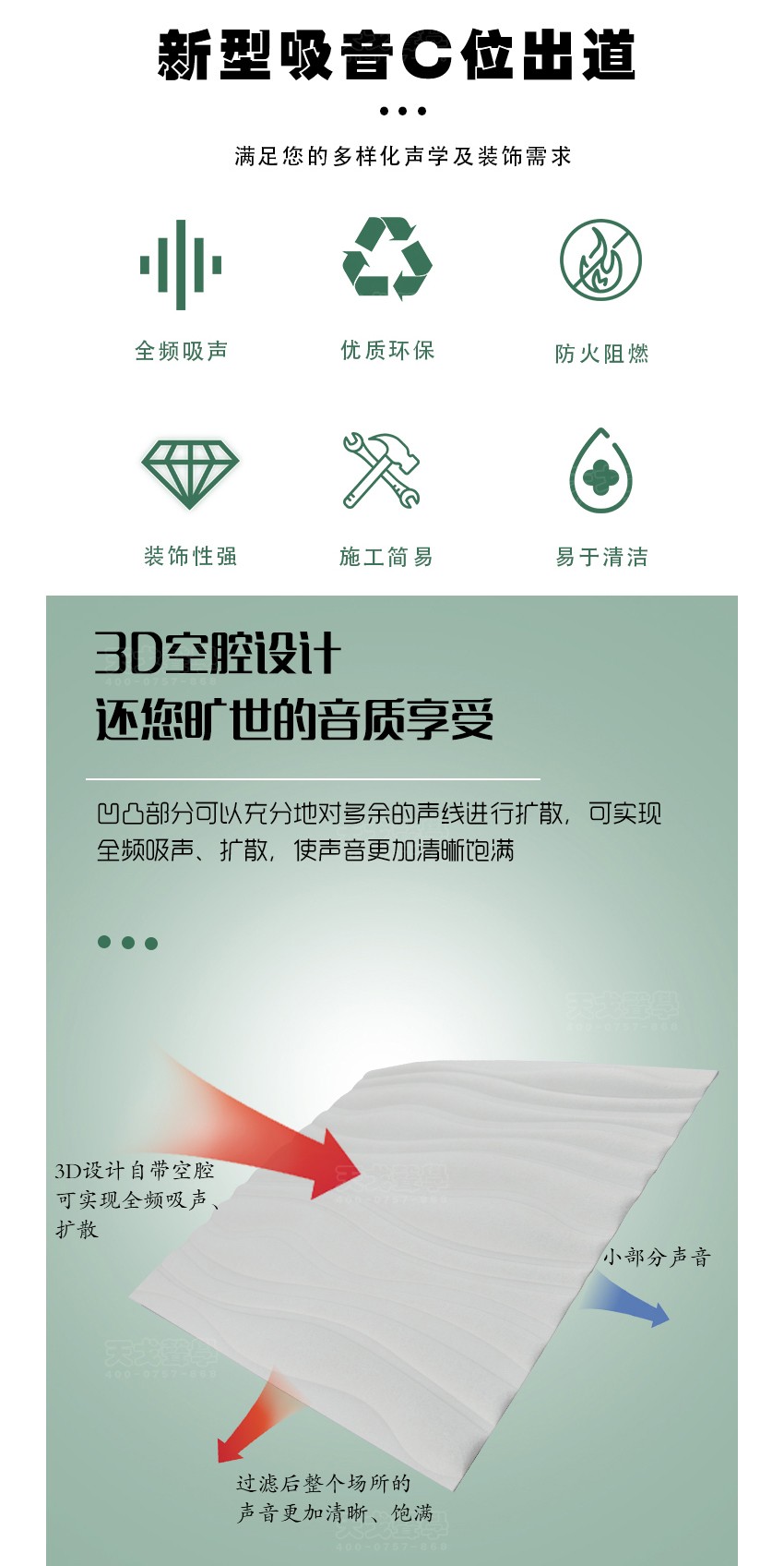 3D水纹聚酯纤维吸音板特点 3D水纹聚酯纤维吸音板特点